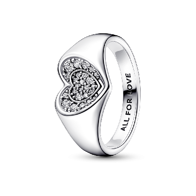 Кольцо-печатка «Сверкающее сердце с паве»