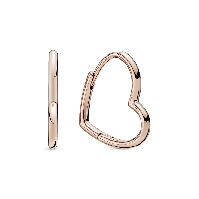 Серьги-кольца Асимметричные сердца из сплава, покрытого розовым золотом 14К